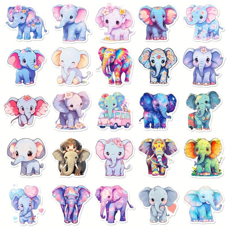 50pcs Elephant Stickers Animals Waterproof DIY Water Bottle Laptop Phone