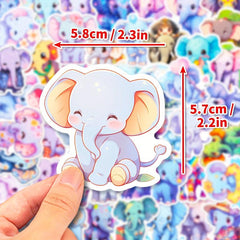 50pcs Elephant Stickers Animals Waterproof DIY Water Bottle Laptop Phone