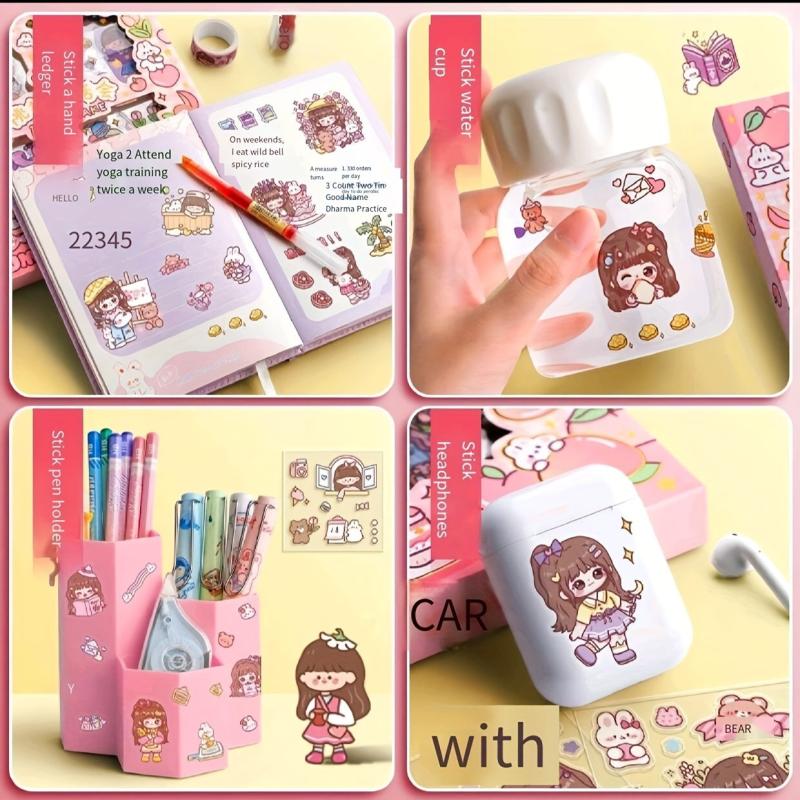 Cartoon Girl Heart Stickers for DIY Journals