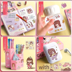Cartoon Girl Heart Stickers for DIY Journals