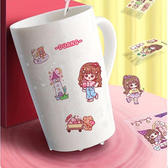 Cartoon Girl Heart Stickers for DIY Journals