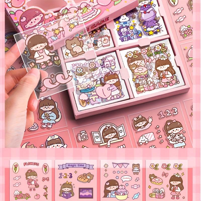 Cartoon Girl Heart Stickers for DIY Journals