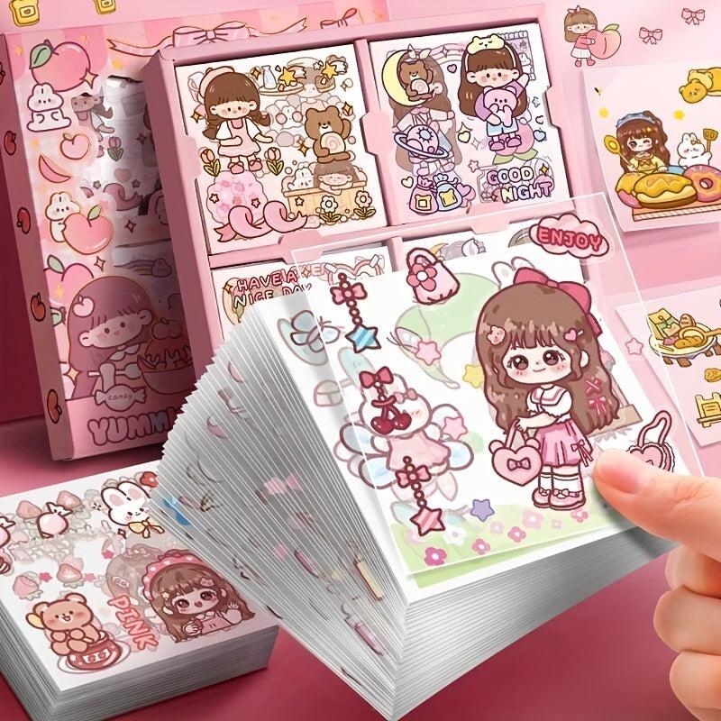 Cartoon Girl Heart Stickers for DIY Journals