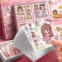 Cartoon Girl Heart Stickers for DIY Journals