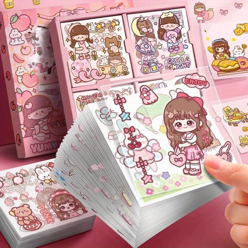Cartoon Girl Heart Stickers for DIY Journals