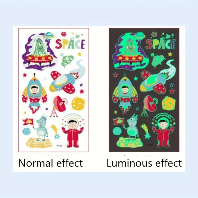 Cartoon Space Glow in the Dark Temporary Tattoo Stickers