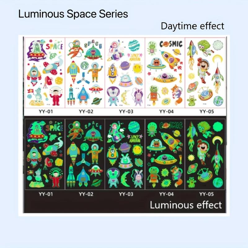 Cartoon Space Glow in the Dark Temporary Tattoo Stickers