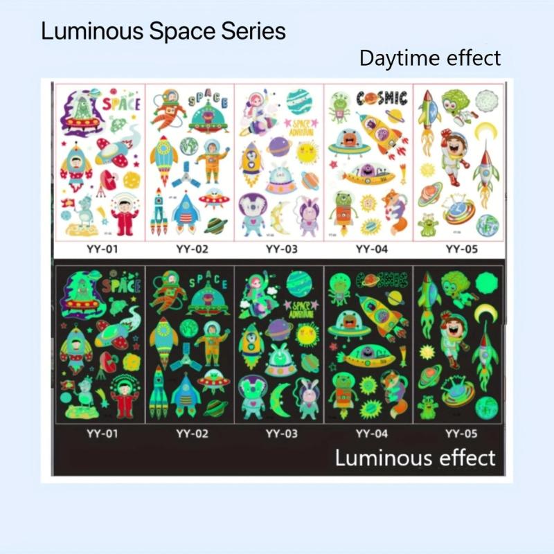 Cartoon Space Glow in the Dark Temporary Tattoo Stickers