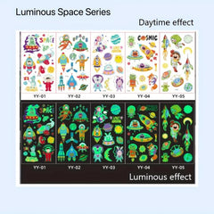 Cartoon Space Glow in the Dark Temporary Tattoo Stickers