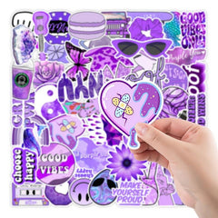 50 Pcs Purple Doodle Waterproof Stickers for DIY Crafts