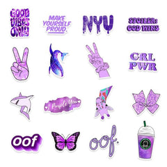 50 Pcs Purple Doodle Waterproof Stickers for DIY Crafts
