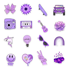 50 Pcs Purple Doodle Waterproof Stickers for DIY Crafts
