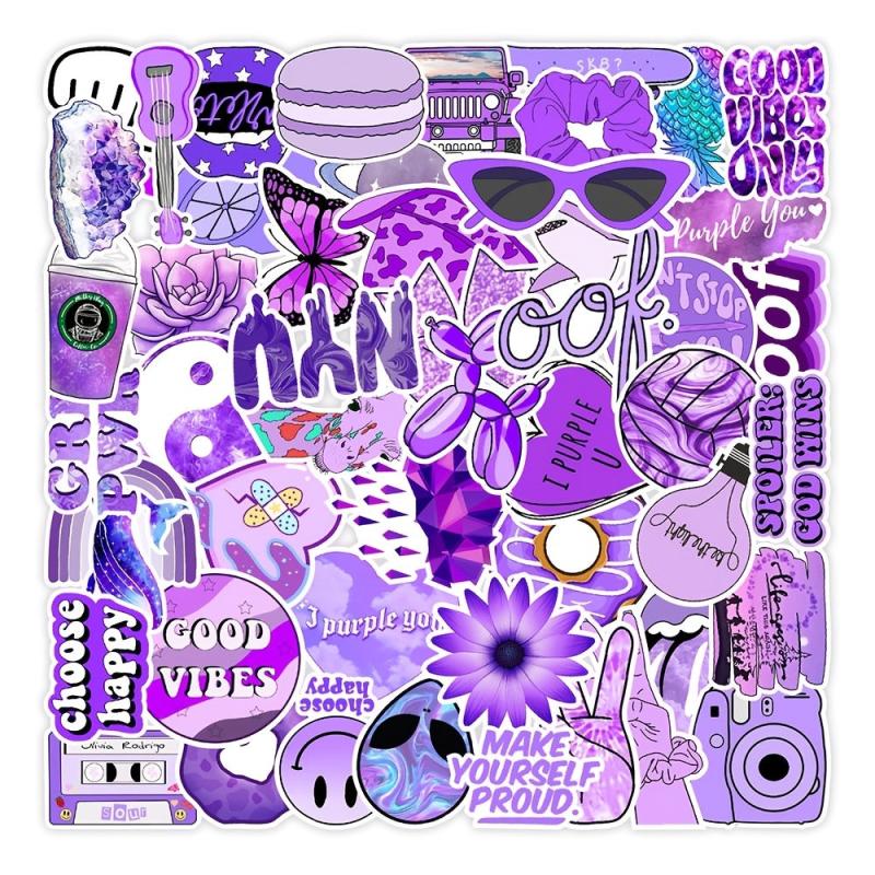 50 Pcs Purple Doodle Waterproof Stickers for DIY Crafts