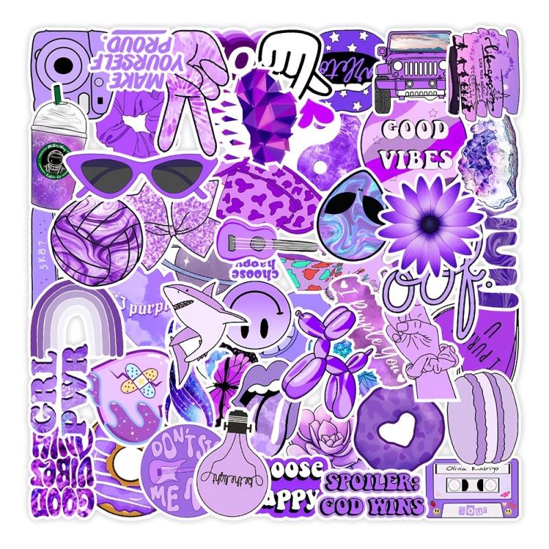 50 Pcs Purple Doodle Waterproof Stickers for DIY Crafts