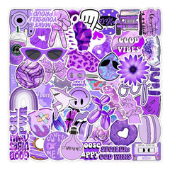 50 Pcs Purple Doodle Waterproof Stickers for DIY Crafts