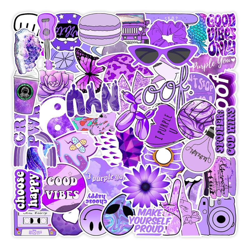 50 Pcs Purple Doodle Waterproof Stickers for DIY Crafts