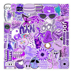 50 Pcs Purple Doodle Waterproof Stickers for DIY Crafts