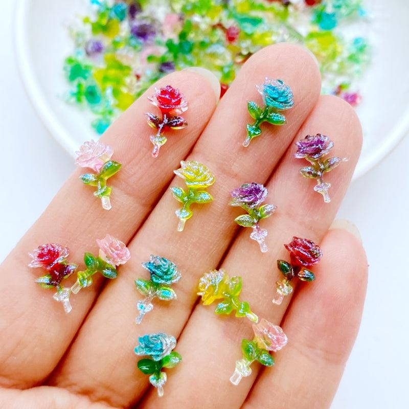 Mini 7-11mm Roses Resin Accessory Scrapbooking DIY Jewelry Craft 10pcs