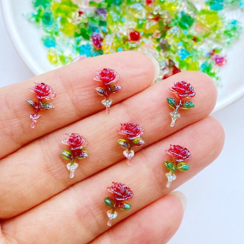 Mini 7-11mm Roses Resin Accessory Scrapbooking DIY Jewelry Craft 10pcs