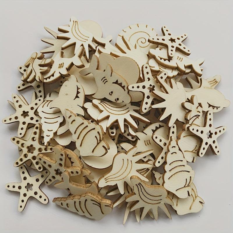 20pcs Wooden Sea Animal Cutouts for DIY Painting & Decoration