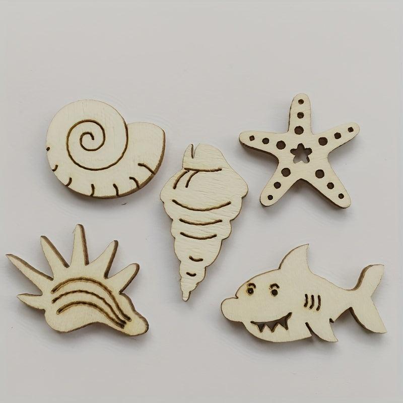 20pcs Wooden Sea Animal Cutouts for DIY Painting & Decoration