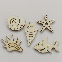 20pcs Wooden Sea Animal Cutouts for DIY Painting & Decoration