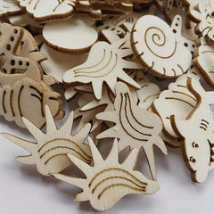20pcs Wooden Sea Animal Cutouts for DIY Painting & Decoration