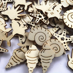 20pcs Wooden Sea Animal Cutouts for DIY Painting & Decoration