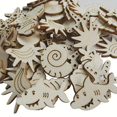 20pcs Wooden Sea Animal Cutouts for DIY Painting & Decoration
