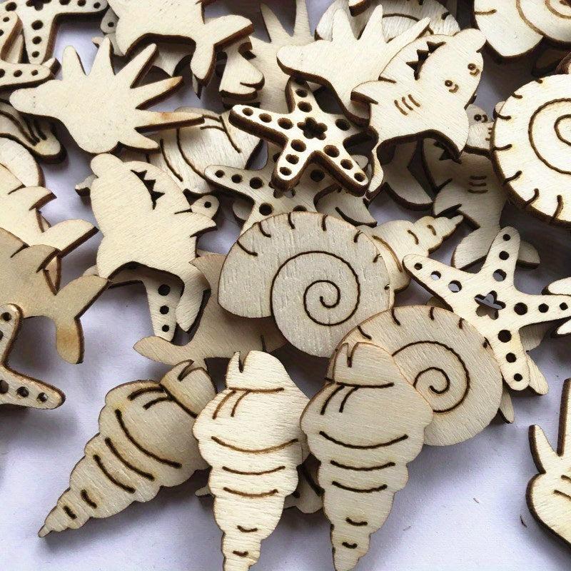 20pcs Wooden Sea Animal Cutouts for DIY Painting & Decoration