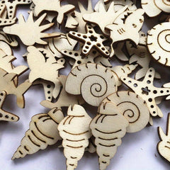 20pcs Wooden Sea Animal Cutouts for DIY Painting & Decoration