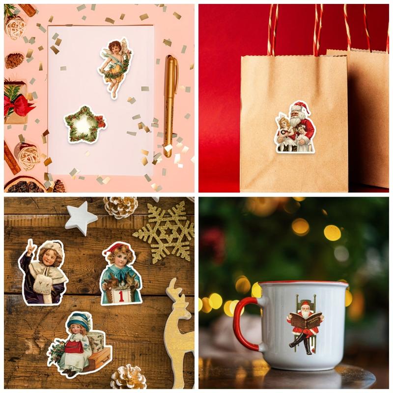 50pcs Vintage Merry Christmas Santa Claus And Children Stickers Pack