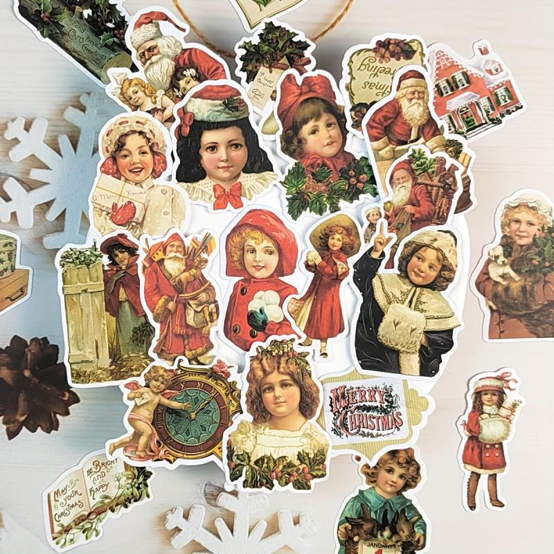 50pcs Vintage Merry Christmas Santa Claus And Children Stickers Pack