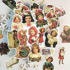 50pcs Vintage Merry Christmas Santa Claus And Children Stickers Pack