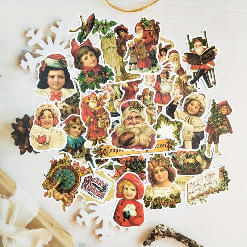 50pcs Vintage Merry Christmas Santa Claus And Children Stickers Pack