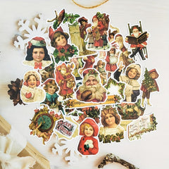 50pcs Vintage Merry Christmas Santa Claus And Children Stickers Pack