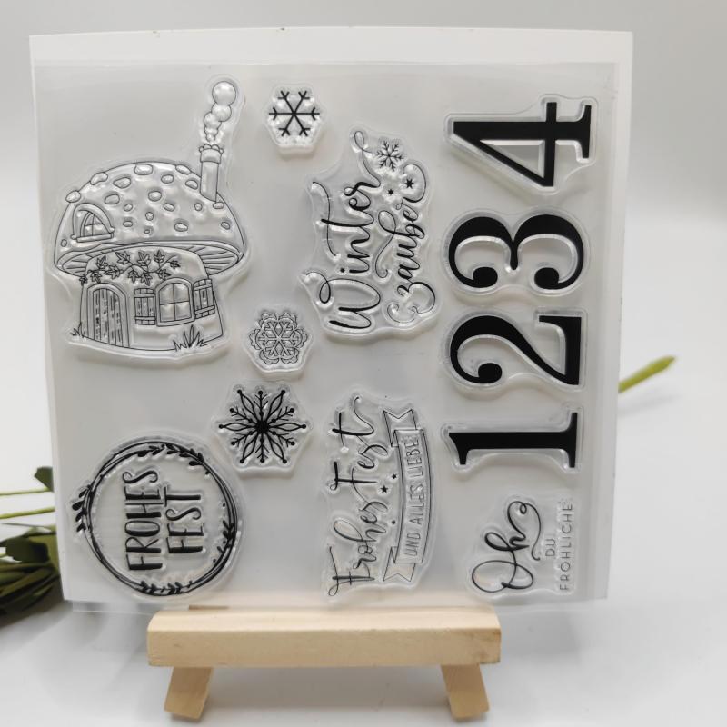 Christmas House Background Clear Stamps Xmas Blessing Words Silicone Stamps