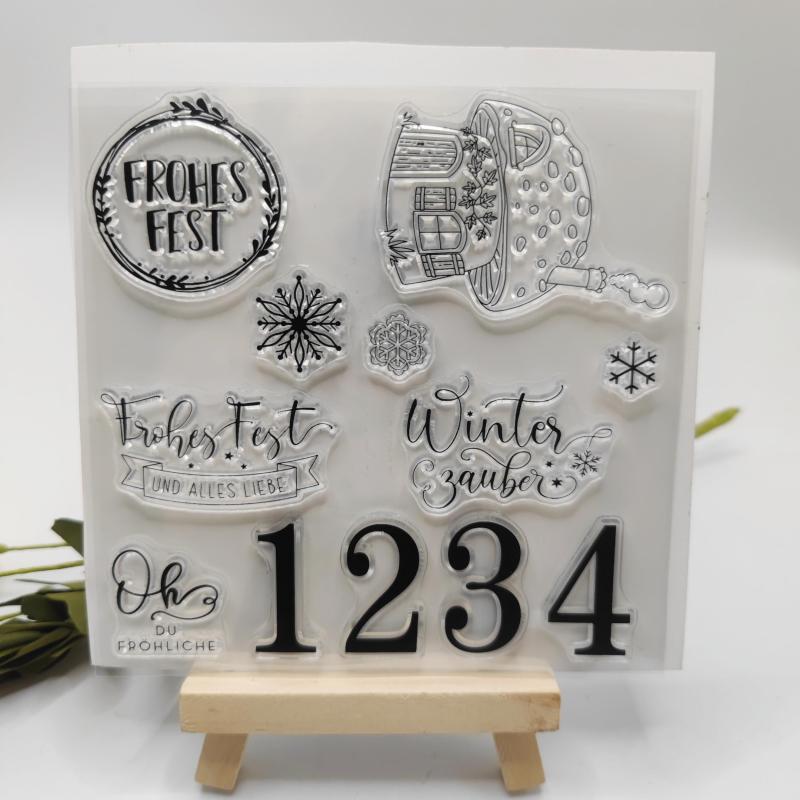 Christmas House Background Clear Stamps Xmas Blessing Words Silicone Stamps