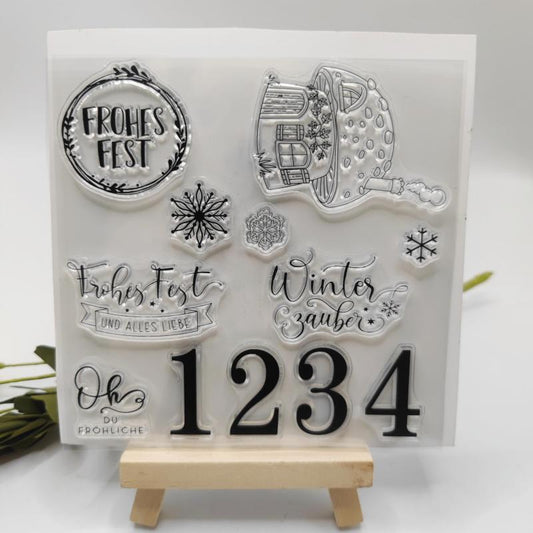 Christmas House Background Clear Stamps Xmas Blessing Words Silicone Stamps
