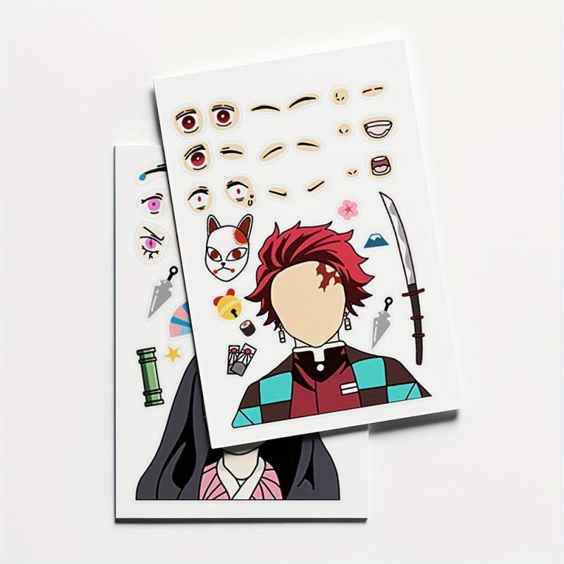 8pcs Anime Ghost Slayer Blade Face Changing Stickers Self-adhesive DIY Sticker