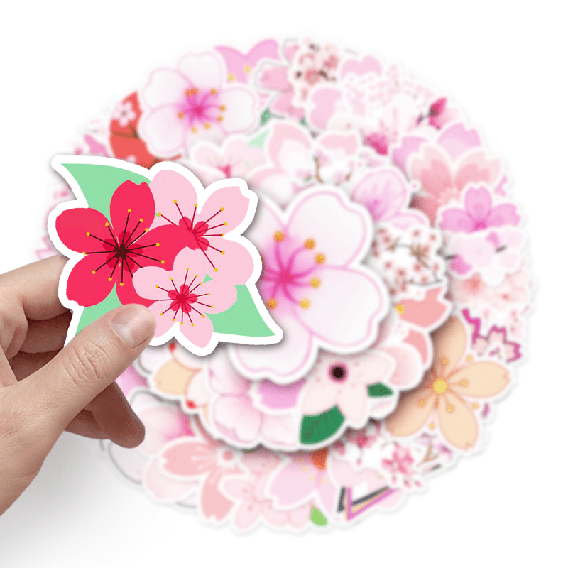50pcs Sakura Waterproof Doodle Stickers - Decorative Flower Art Decals