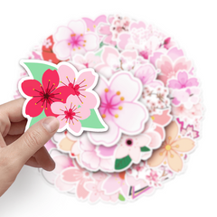 50pcs Sakura Waterproof Doodle Stickers - Decorative Flower Art Decals
