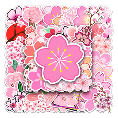 50pcs Sakura Waterproof Doodle Stickers - Decorative Flower Art Decals