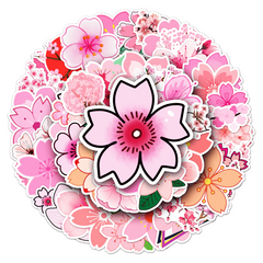 50pcs Sakura Waterproof Doodle Stickers - Decorative Flower Art Decals