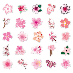 50pcs Sakura Waterproof Doodle Stickers - Decorative Flower Art Decals