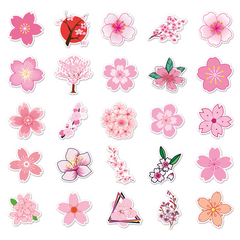 50pcs Sakura Waterproof Doodle Stickers - Decorative Flower Art Decals