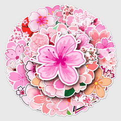 50pcs Sakura Waterproof Doodle Stickers - Decorative Flower Art Decals
