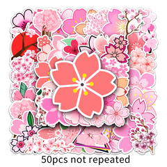 50pcs Sakura Waterproof Doodle Stickers - Decorative Flower Art Decals