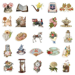 50pcs Vintage Stickers Retro Scrapbooking Stickers Waterproof Vinyl Stickers