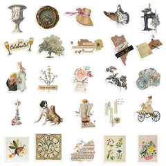 50pcs Vintage Stickers Retro Scrapbooking Stickers Waterproof Vinyl Stickers